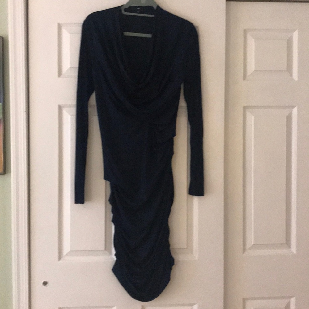 Blue Drape Front Ruched Bottom Dress.